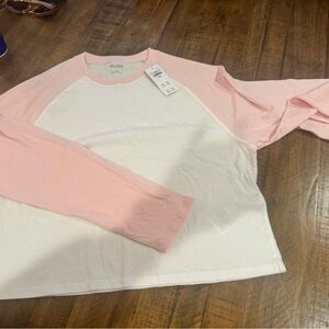 Hollister Pink and White Raglan Tee